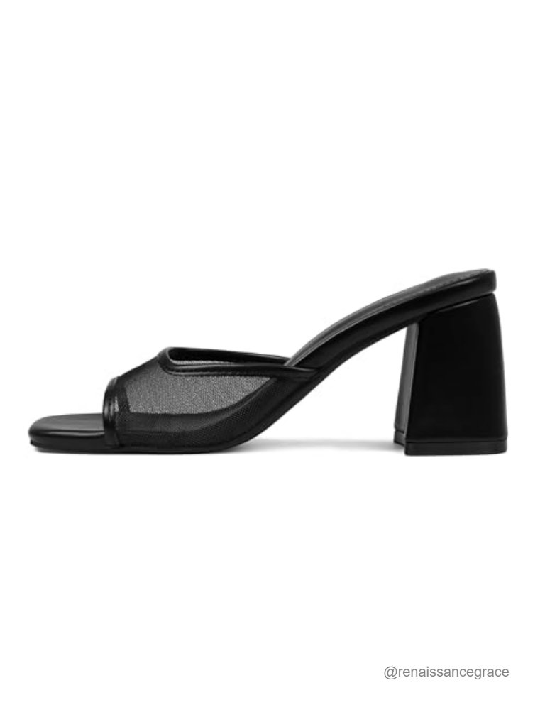 Women's Block Heel Sandals Mesh Square Toe Slip On